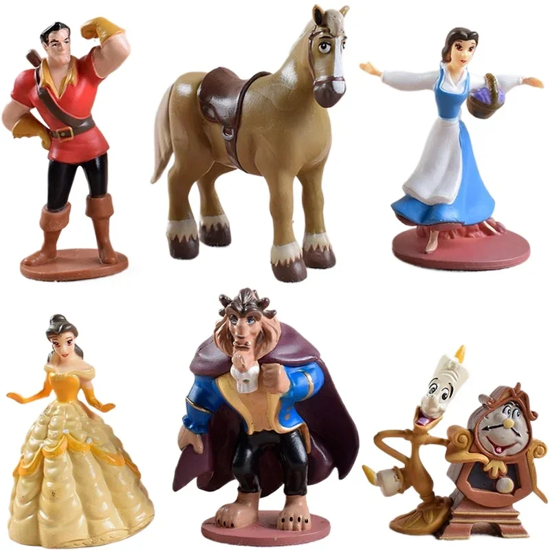 Figuras de acción de Pvc de Disney para niños, juguetes de colección de modelos de la princesa Cenicienta, La Bella y la bestia, regalos para niños, 6 unids/set