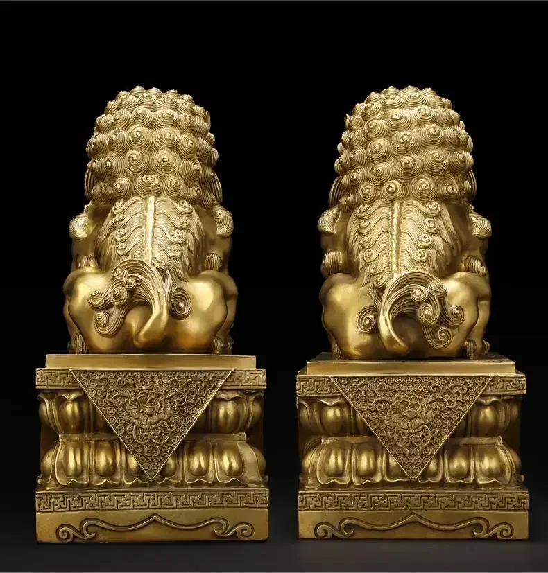 1pairs Feng Shui Attracting Wealth Copper Animal Lion Ornaments Home Living Room Decor