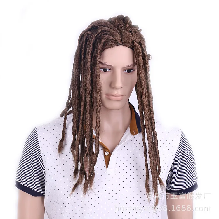 Men Cosplay Wig Reggae Dirty Braids Twisted Braids Wig Prom Cosplay Brown Wig Afro Dreadlocks Hair + Free Wig Cap