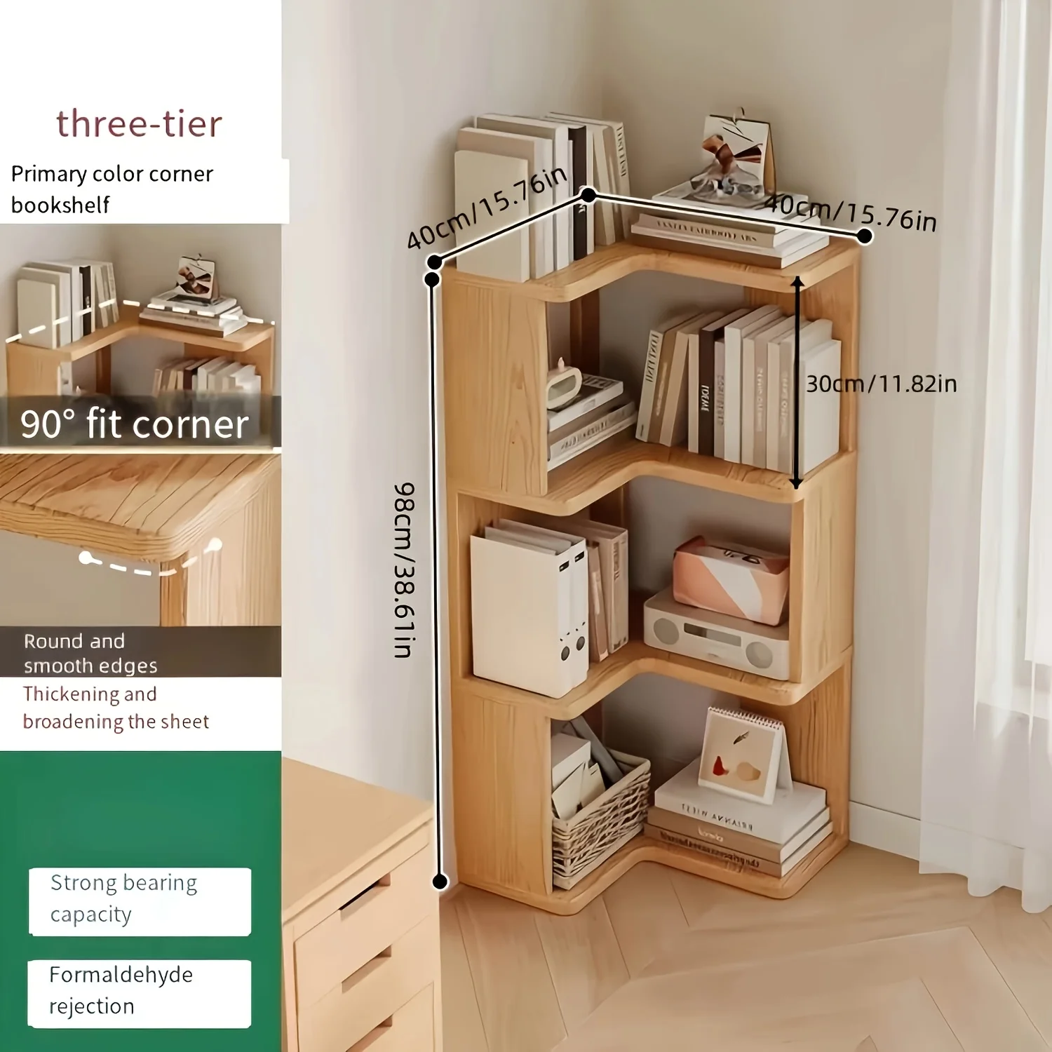 

5-Tier/3-Tier L-Shaped Corner Bookshelf, Space-Saving Storage Shelf for Small Spaces, Thickened Natural Wood Grain End, Sturdy F