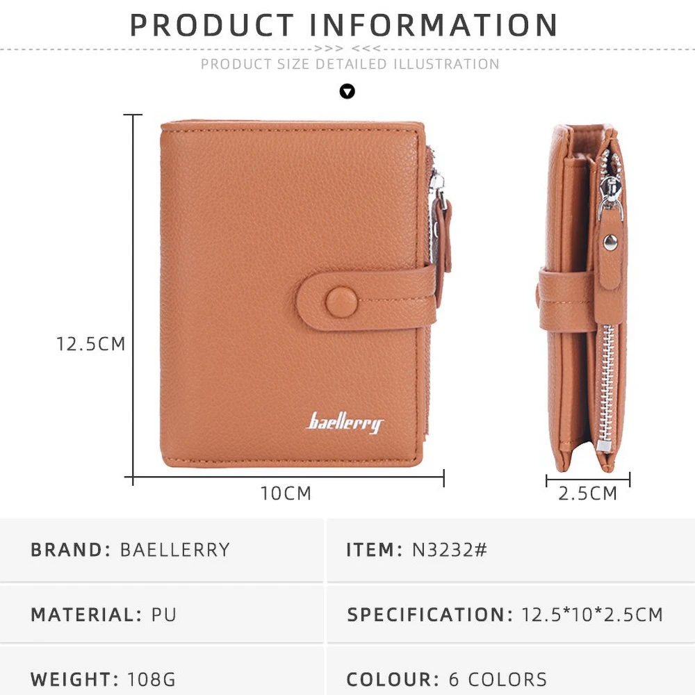 Mini portafoglio da donna Baellerry piccola pochette tripla con cerniera bottone a pressione multi porta carte organizer regalo per lei