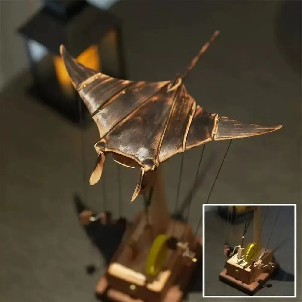 Electric Bionic Manta Ray Ornament Handmade Wooden Miniature Figurine Motorized Swimming 3D Motion Retro Home Desktop Decoration