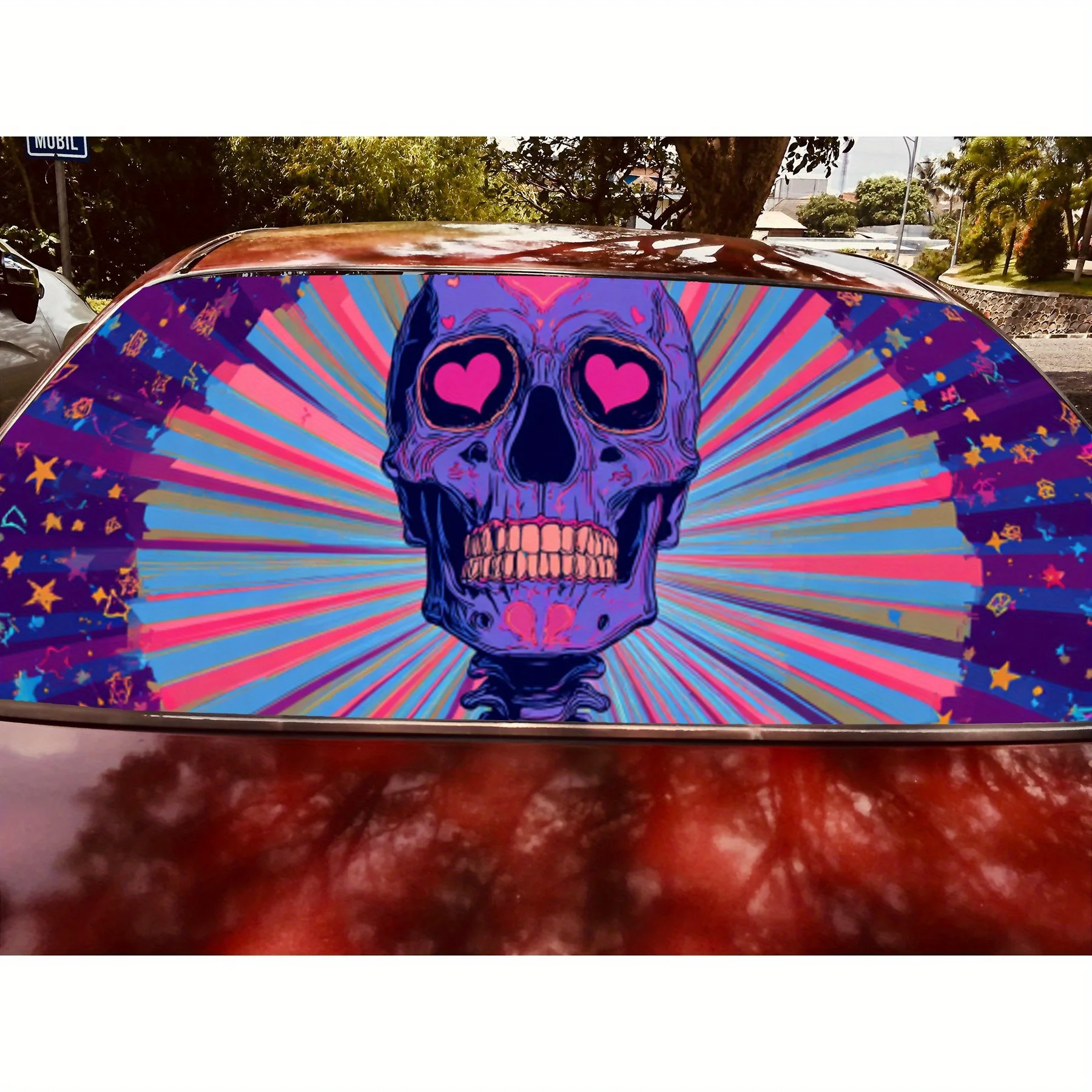 Funny purple heart-shaped skeleton car rear window vinyl wraps sticker,auto art sticker,self-adhesive waterproof rear window dec view 5