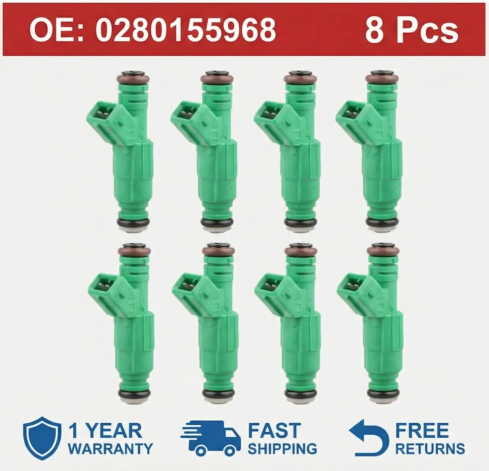 

8Pcs Brand New 42lb 440cc Fuel Injectors 0280155968 For Chevy LS1 Ford Mustang V8 EV1 Green Giant Flow Matched