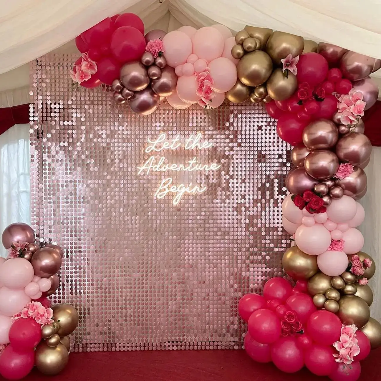 

Shimmer Wall Backdrop 36pcs Round Sequins Panels Shinny Birthday Party Anniversary Engagement Decoration