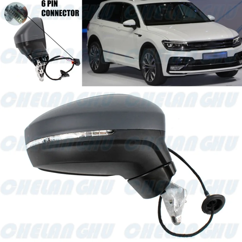 

For VW Tiguan LHD 2017 2018 2019 2020 2021 Car accessories Right Side 6 pins Paintable Mirror Assembly With Power Fold Heated