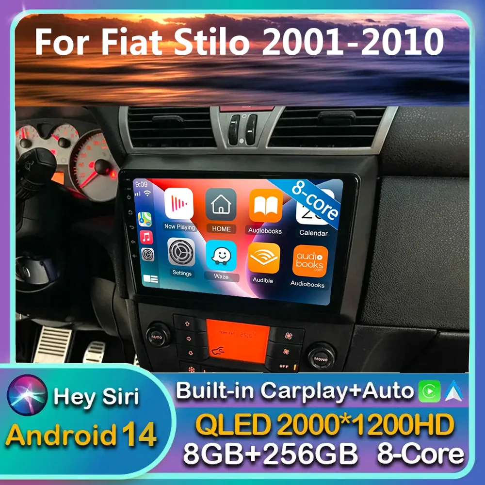 Android 14 Carplay Auto WIFI+4G For Fiat Stilo 2002-2010 Car Radio Multimedia Video Player Stereo GPS Navigation 2DIN Head Unit