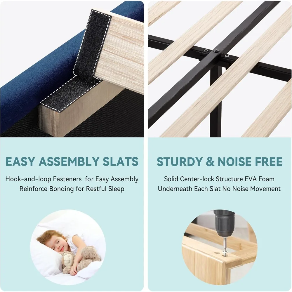 

Queen Size Platform Bed Frame, Modern Velvet Upholstered Bed with Adjustable Vertical Channel Tufted Headboard