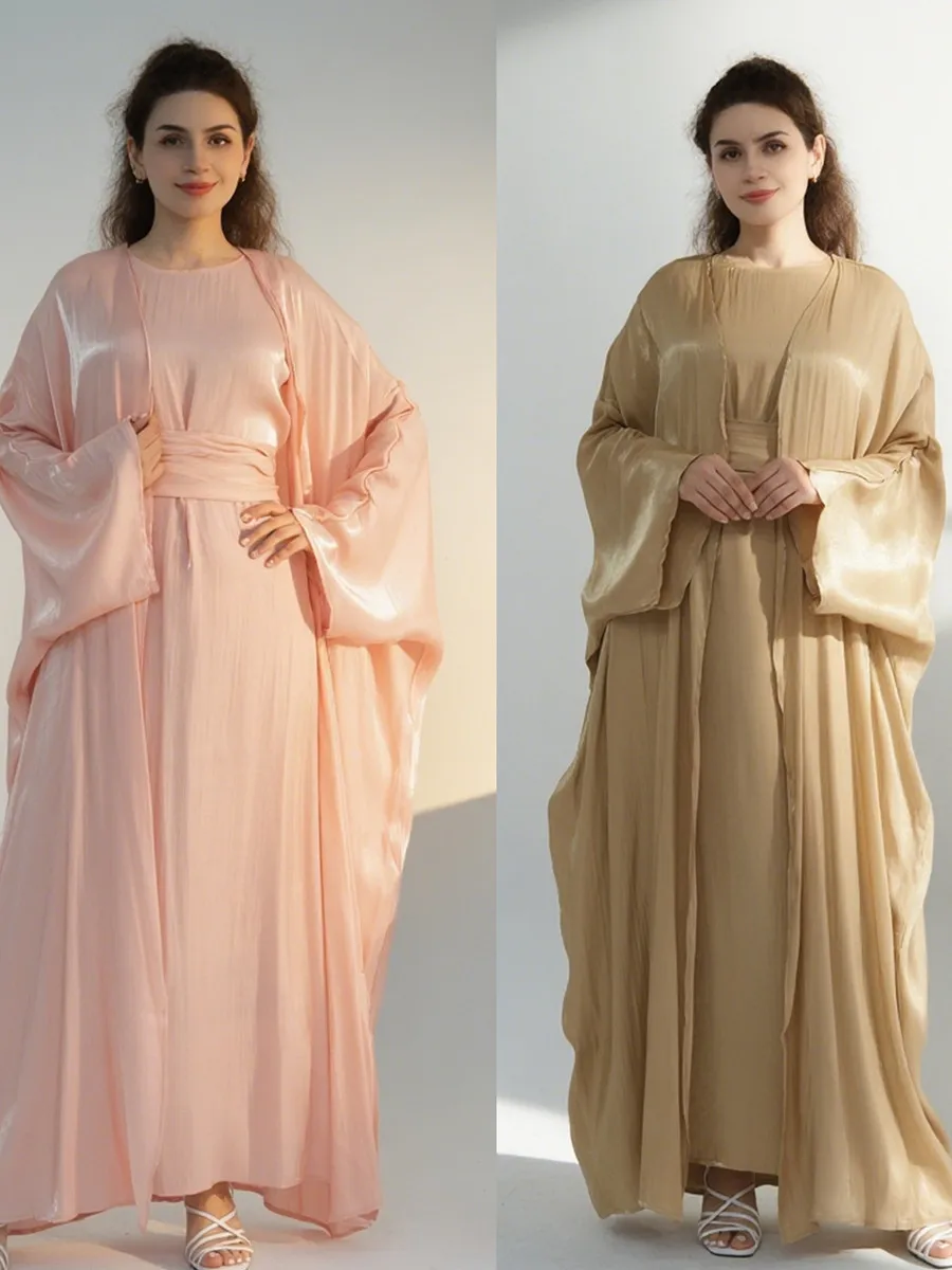 

Arabic Eid Muslim Set Women Dubai Abaya Long Dress Kimnon Cardigan Modest Ramadan Robe Kaftan Femme Islam Clothing Set Kebaya