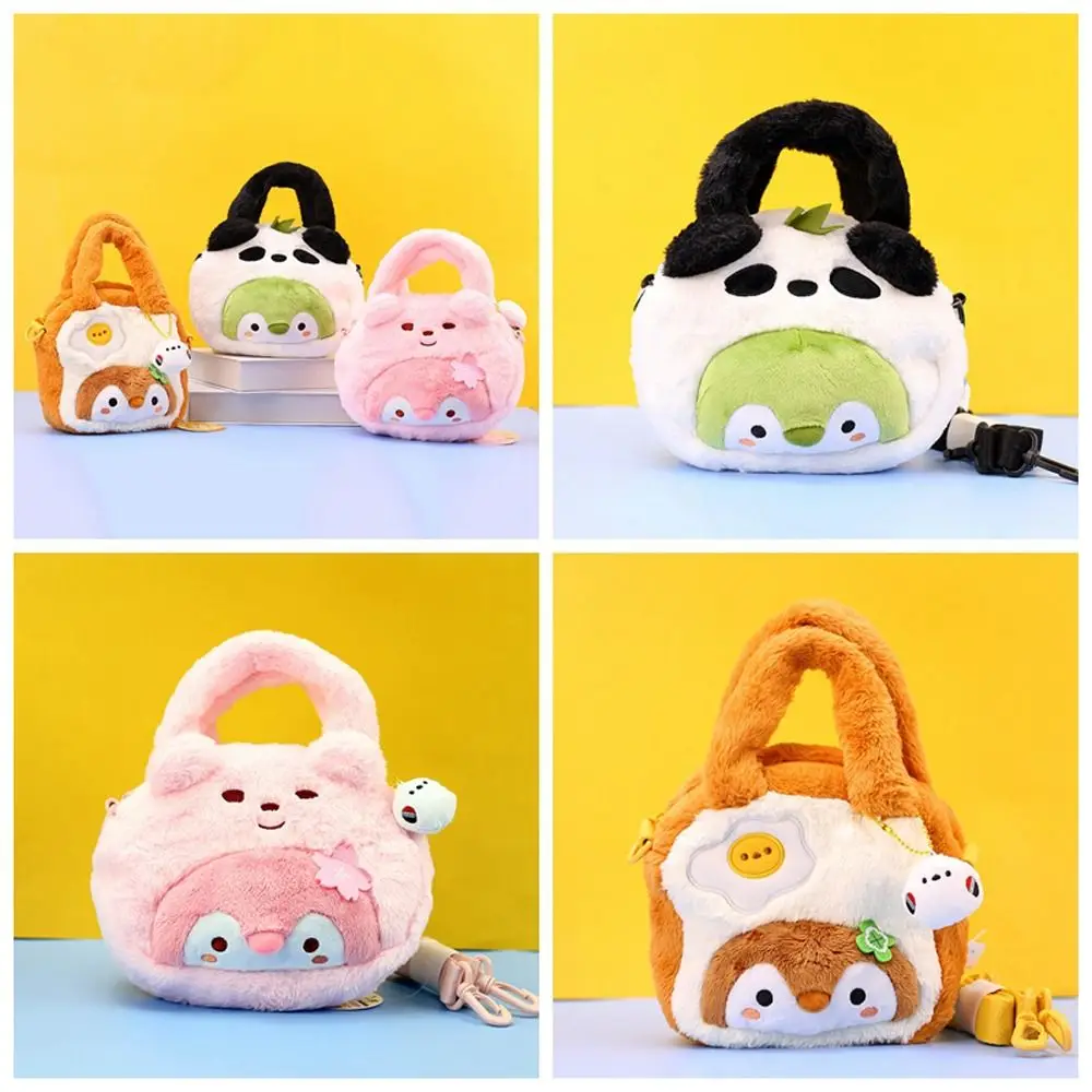 Bolsa de pinguim crossbody portátil para exterior, Bolsa boneca recheada, Bolsa de ombro animal de pelúcia dos desenhos animados