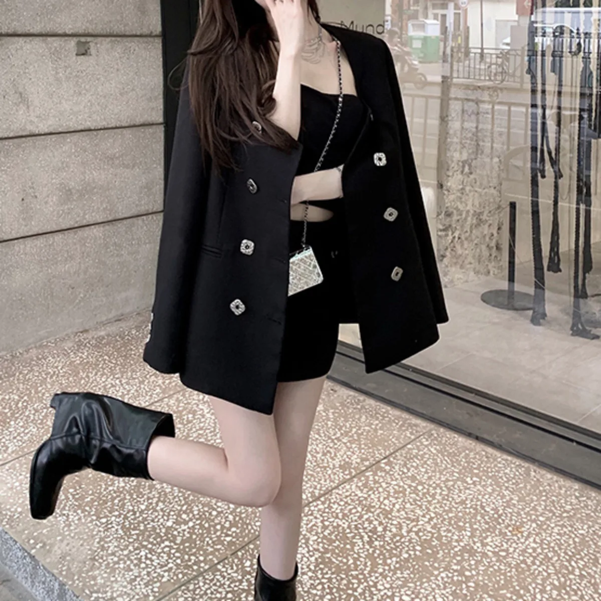 سترة نسائية كاجوال مزدوجة الصدر كبيرة الحجم من KWTX برقبة مربعة أنيقة وبسيطة ومريحة لخريف 2025 #4