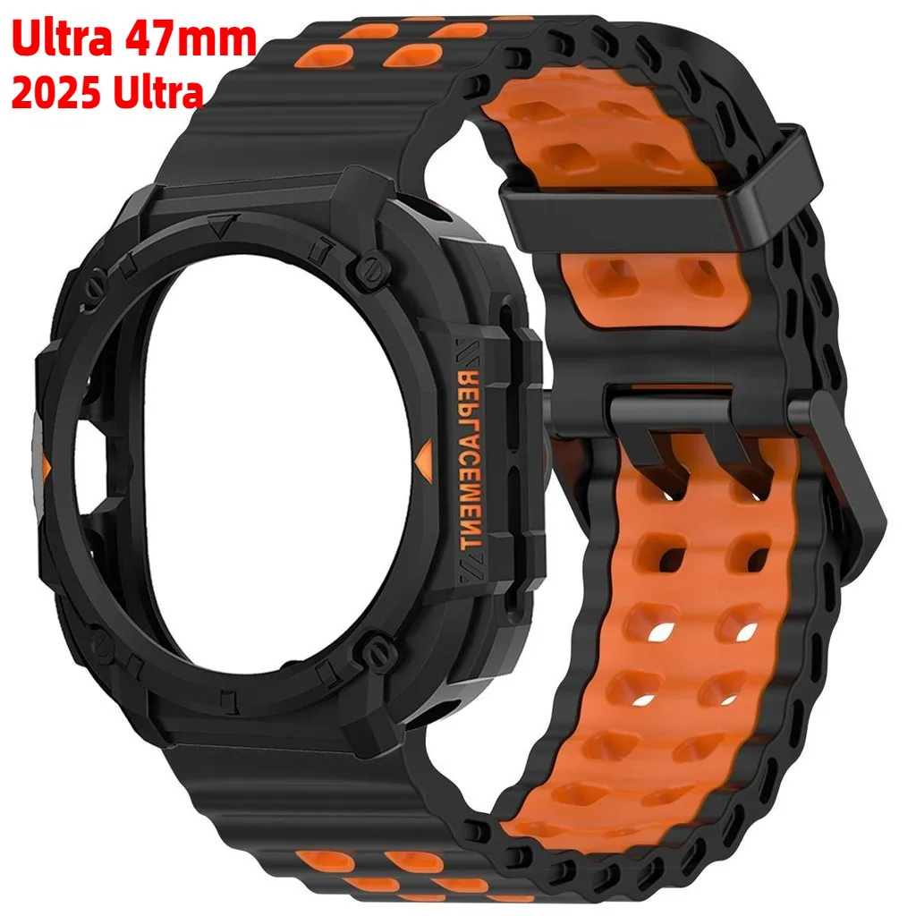 New Armor Case+Strap For Samsung Galaxy Watch Ultra(2025) 47mm Ultra(2024) 47mm Sport Band Silicone Watchband Correa Bracelet Ga