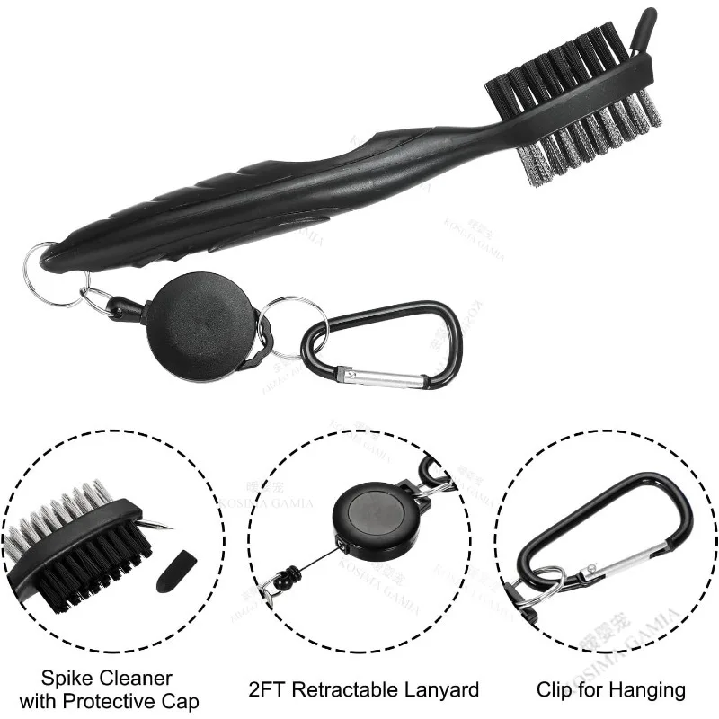 

Двусторонняя щетка для чистки канавок для гольфа, клин для чистки мячей для гольф-клуба, прочная портативная жесткая щетина, аксессуары для гольфа