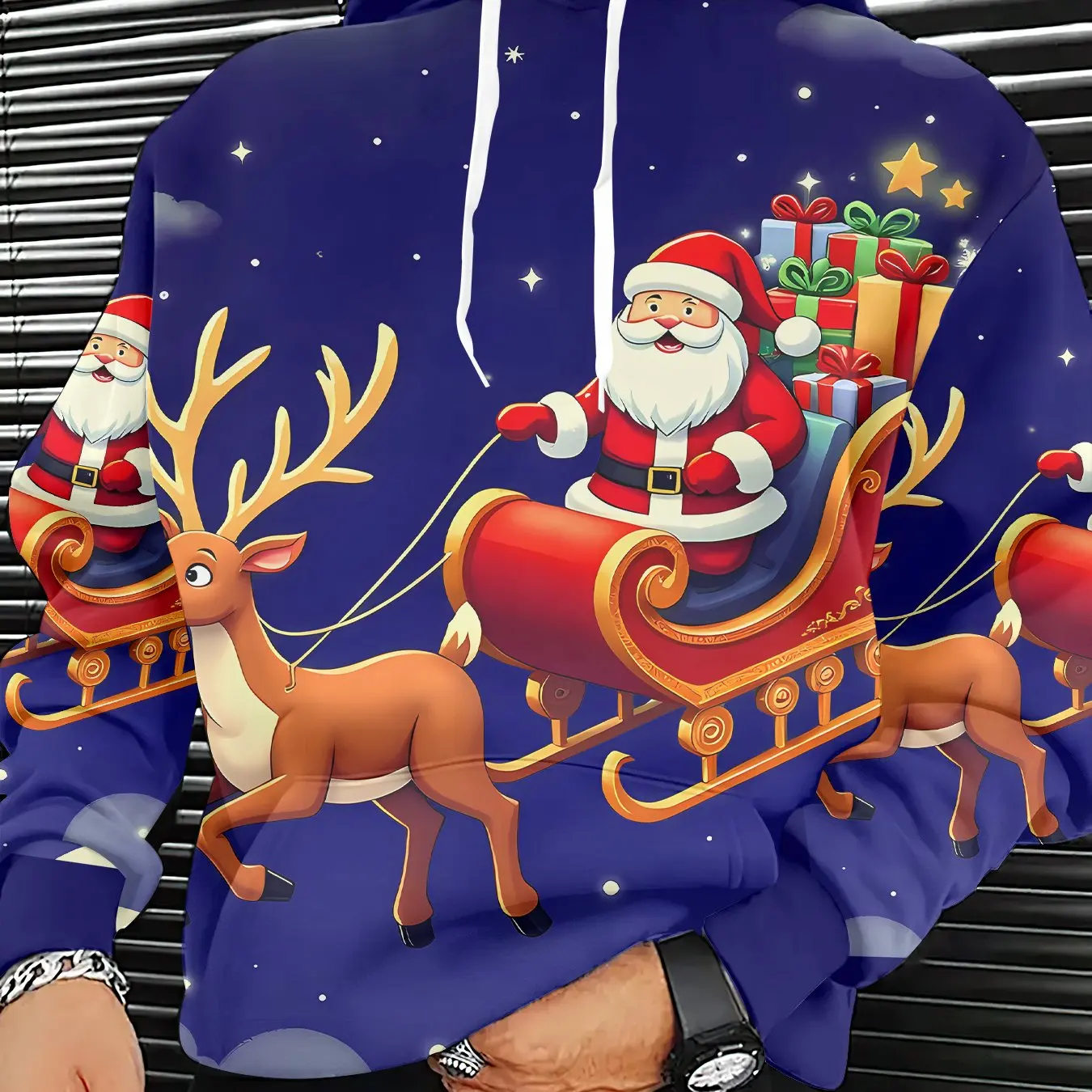 

Cartoon Santa Claus Elk Print Hoodies For Men Fashion Christmas Harajuku Sweatshirts Autumn Casual Loose New Year X'mas Clothing