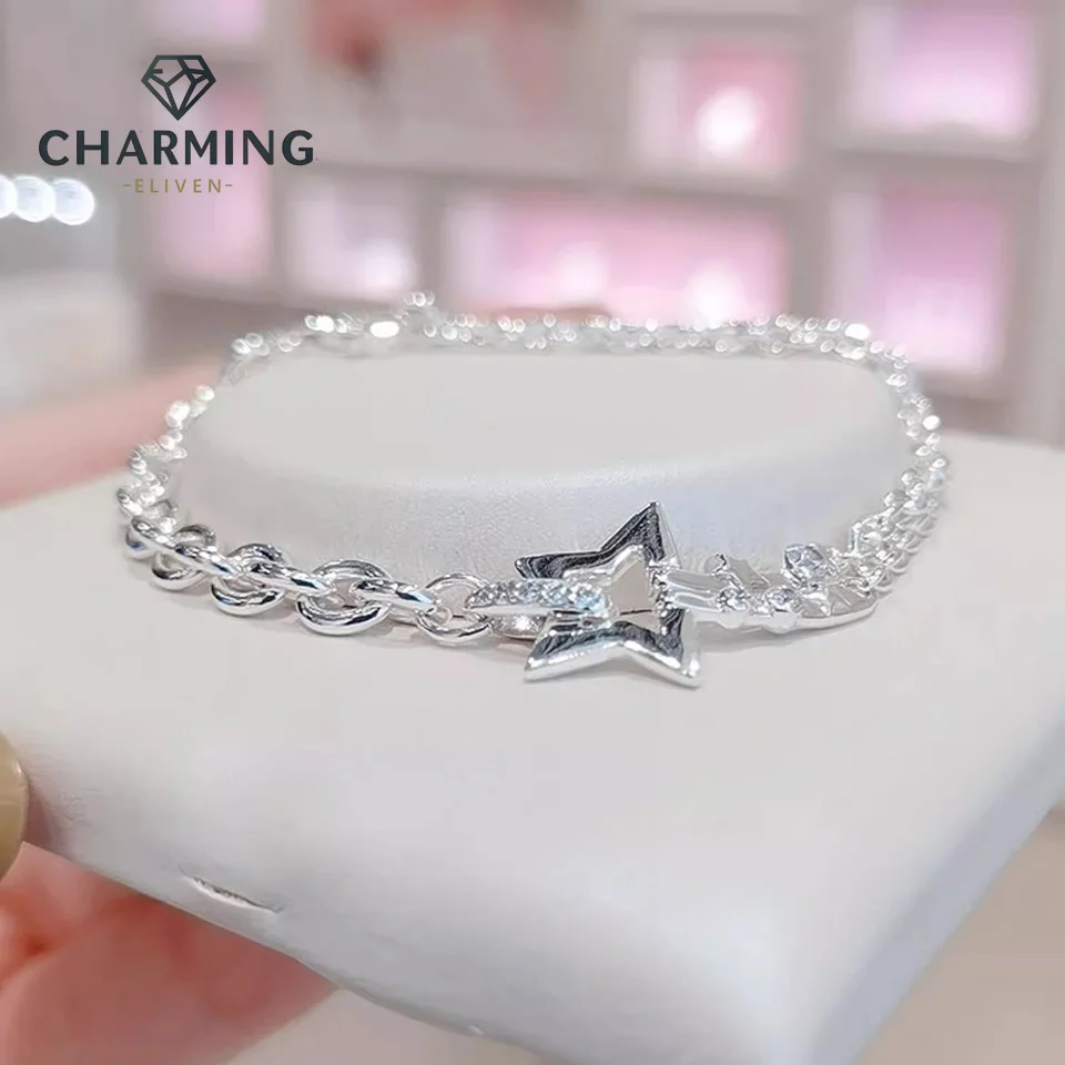 

CHARMING Jewelry S925 Sterling Silver New Lucky Star Meteor Double Chain Couple Bracelet Baby Girls Bracelets Gift