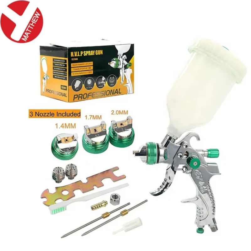 Pneumatic Paint Tool Non-drip Paint Spray Gun Kit with Three Different Spray Nozzles