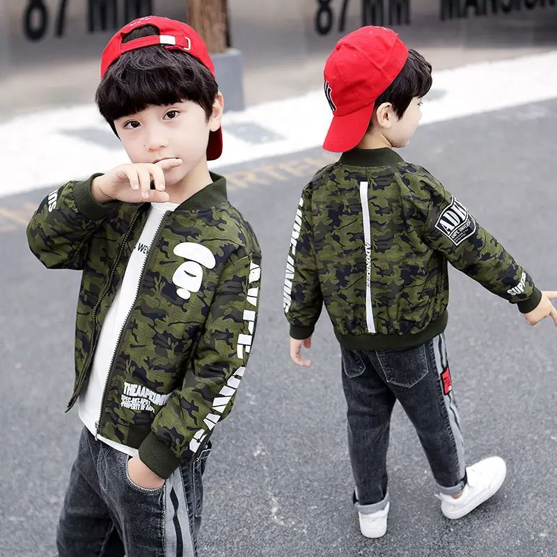 Новинка 2025, камуфляжная бейсбольная куртка для мальчиков, двухслойная ветровка, куртка для детей, весенне-осенние тенденции, стильная уличная куртка