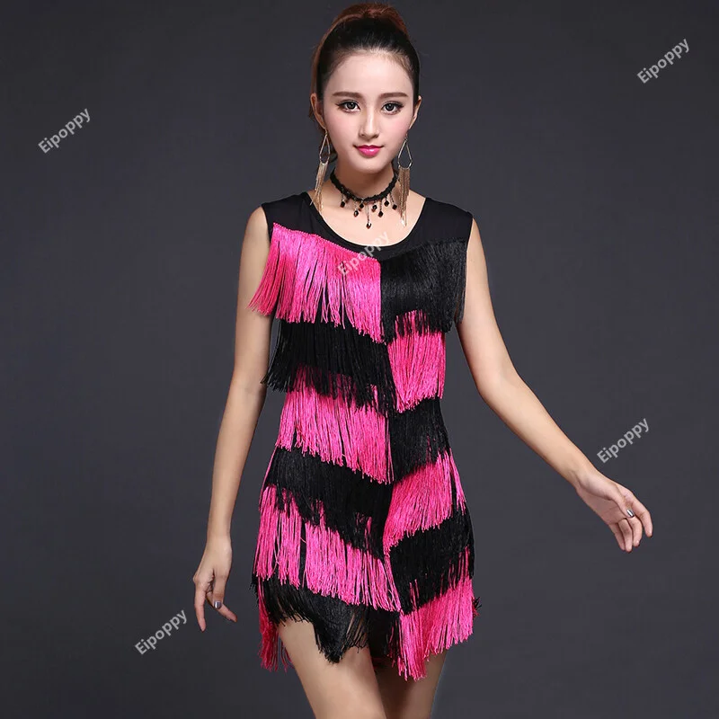 Vestido de baile latino con flecos y borlas para mujer, disfraces de baile Sexy, fiesta de noche elástico para Vestido corto, ropa de rendimiento