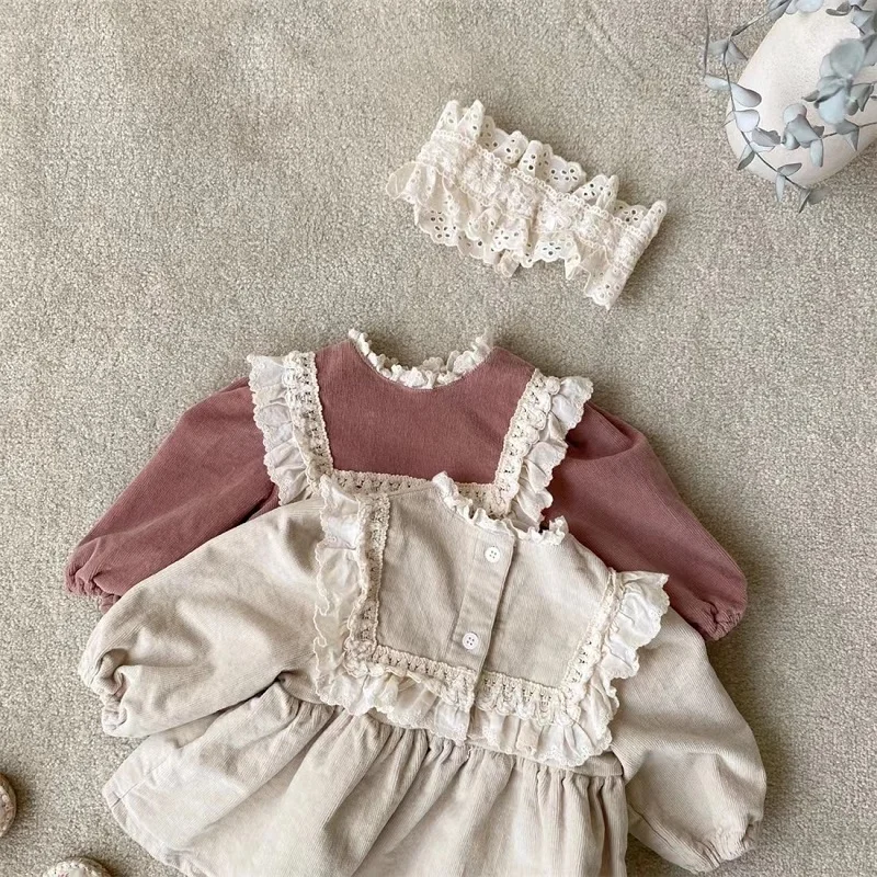 Cute Newborn Baby Girl Corduroy Clothes Set Long Sleeve Lace Collar Dress Shirt Tops+Bloomer PP Pant 2PCS Outfits Spring Suit