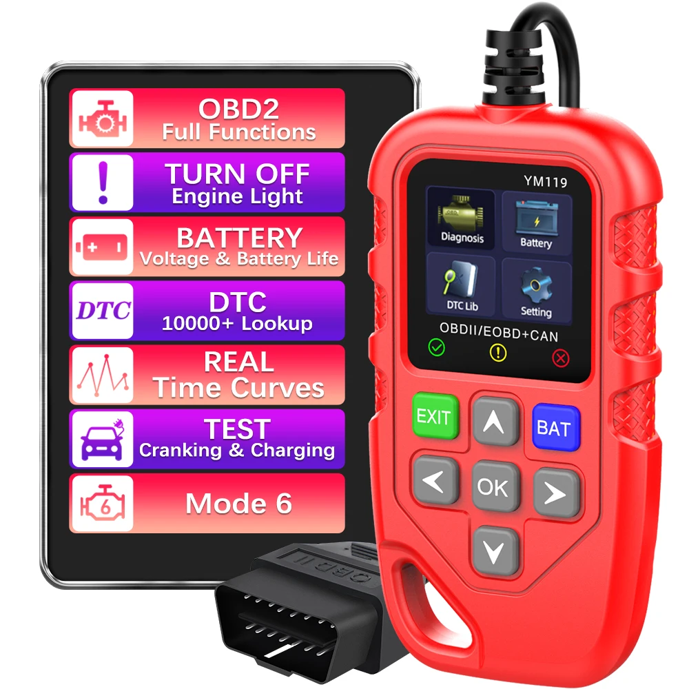 

Сканер OBDII, устройство считывания кодов OBD2, многоязычный инструмент для диагностики автомобиля YM119, считывание информации о автомобиле