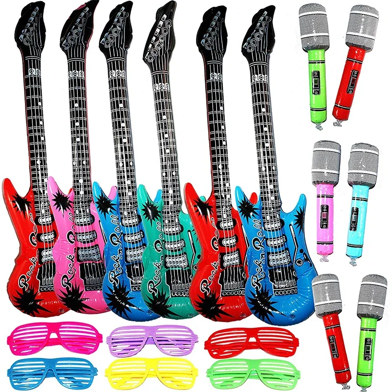 

18 Pack Inflatable Rock Star Toy Set for Concert Theme Party Favors Birthday Electric Guitar/Microphones/Shutter Shading Glasses