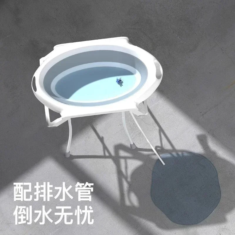 Foldable Baby Bath Tub with Stand No Bend Over Infant Bathing Collapsible Plastic Bathtub Iron Frame Supports Up to 20kg view 2