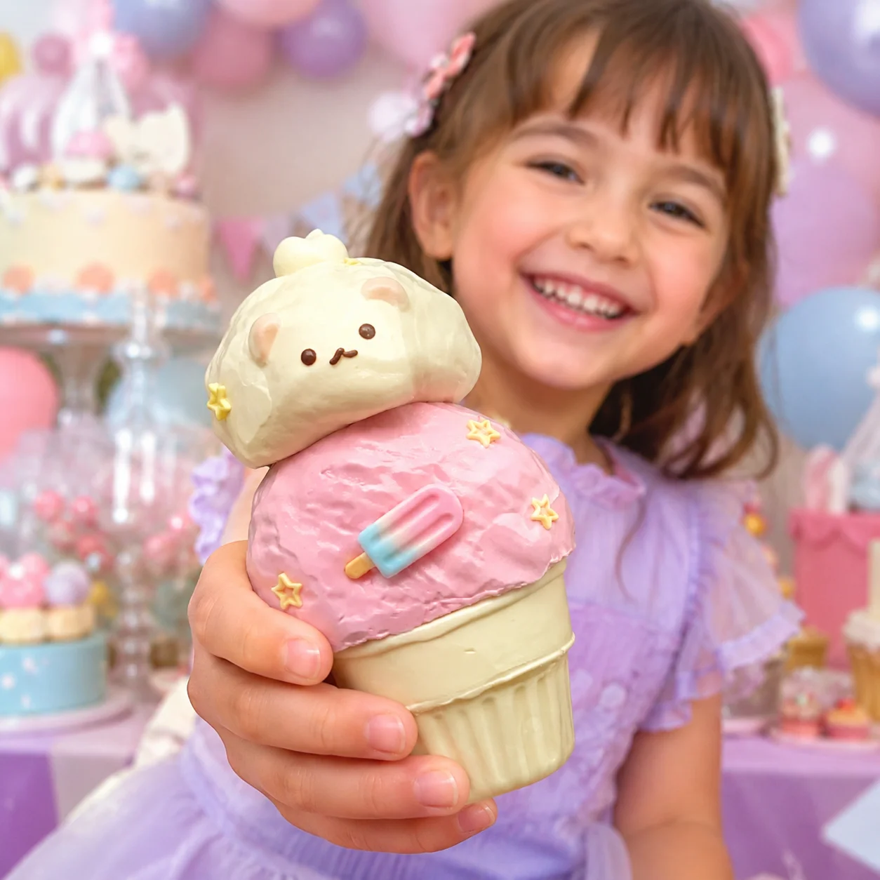 Cute Bear Dessert Squishy Toy Food Grade TPR Squeeze Toy Imitation Ice Cream Model ASMR Decompression Pocket Toy Gift