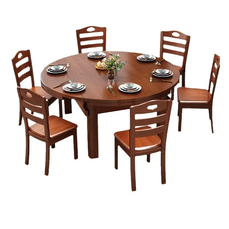 

Modern retractable folding solid wood dining table, variable round table, new Chinese family dining table and chairs