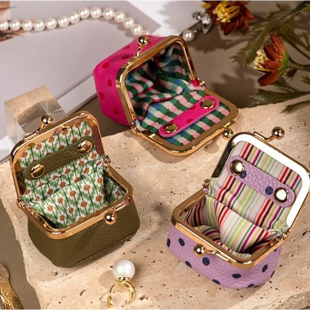 Multifunctional Polka Dot Small Wallet Kiss Lock Portable Coin Purse PU Leather Mini Jewelry Bag Accessory Organization