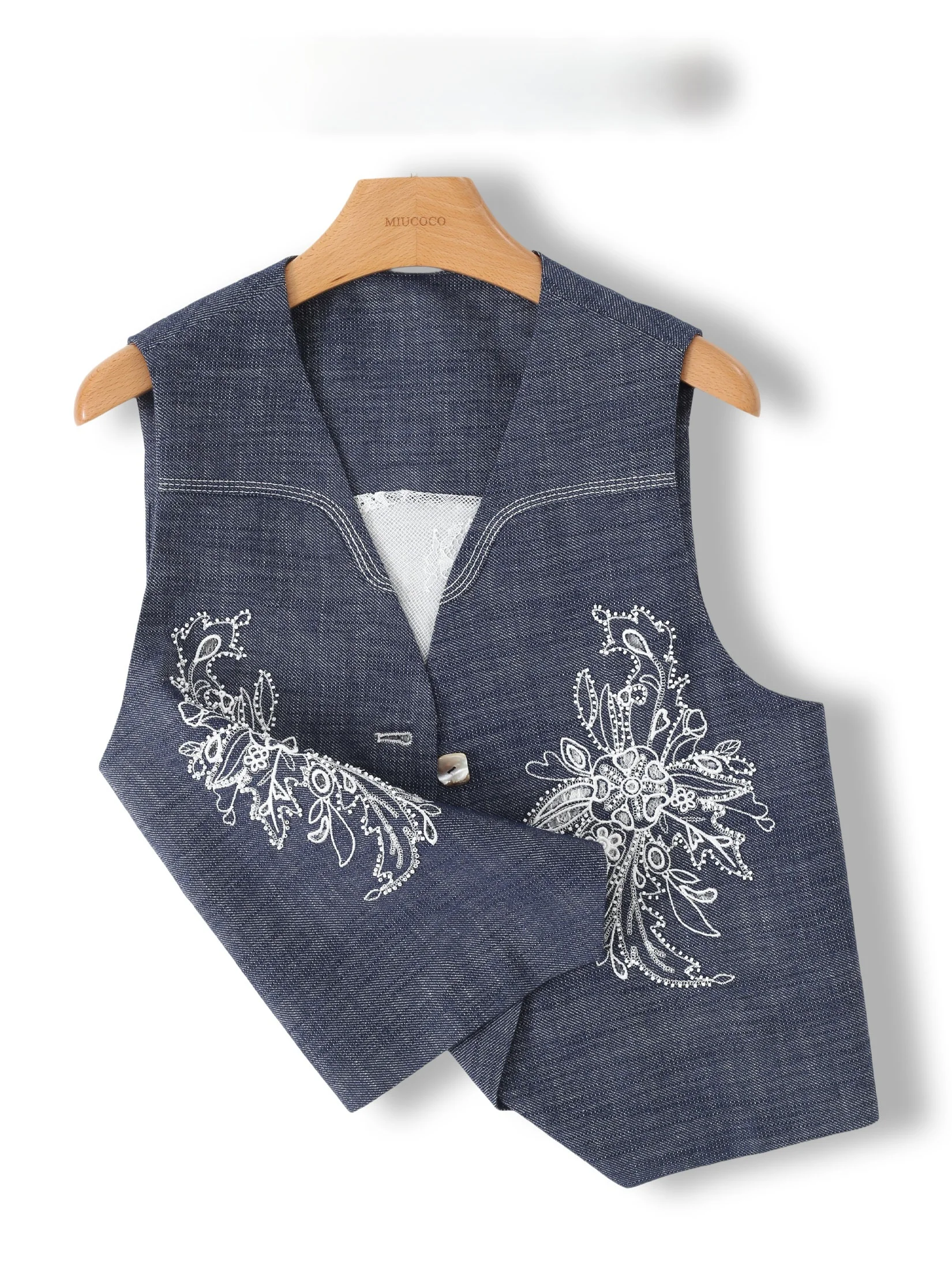

Loose Cotton Embroidered V-Neck Sleeveless Vest Trendy Outerwear Top for Women Breathable Comfortable Short Style Plant Flora...