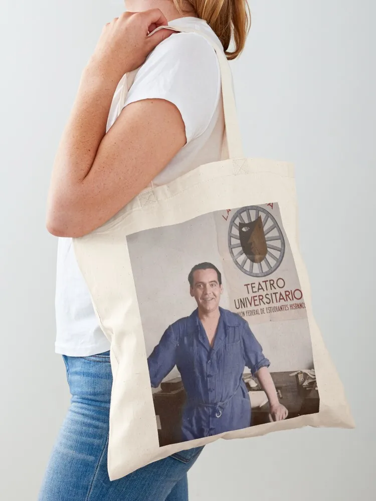 Federico García Lorca. Summer 1935. Next to the La Barraca poster. Tote Bag Woman shopper bag handbag Canvas Tote Bag