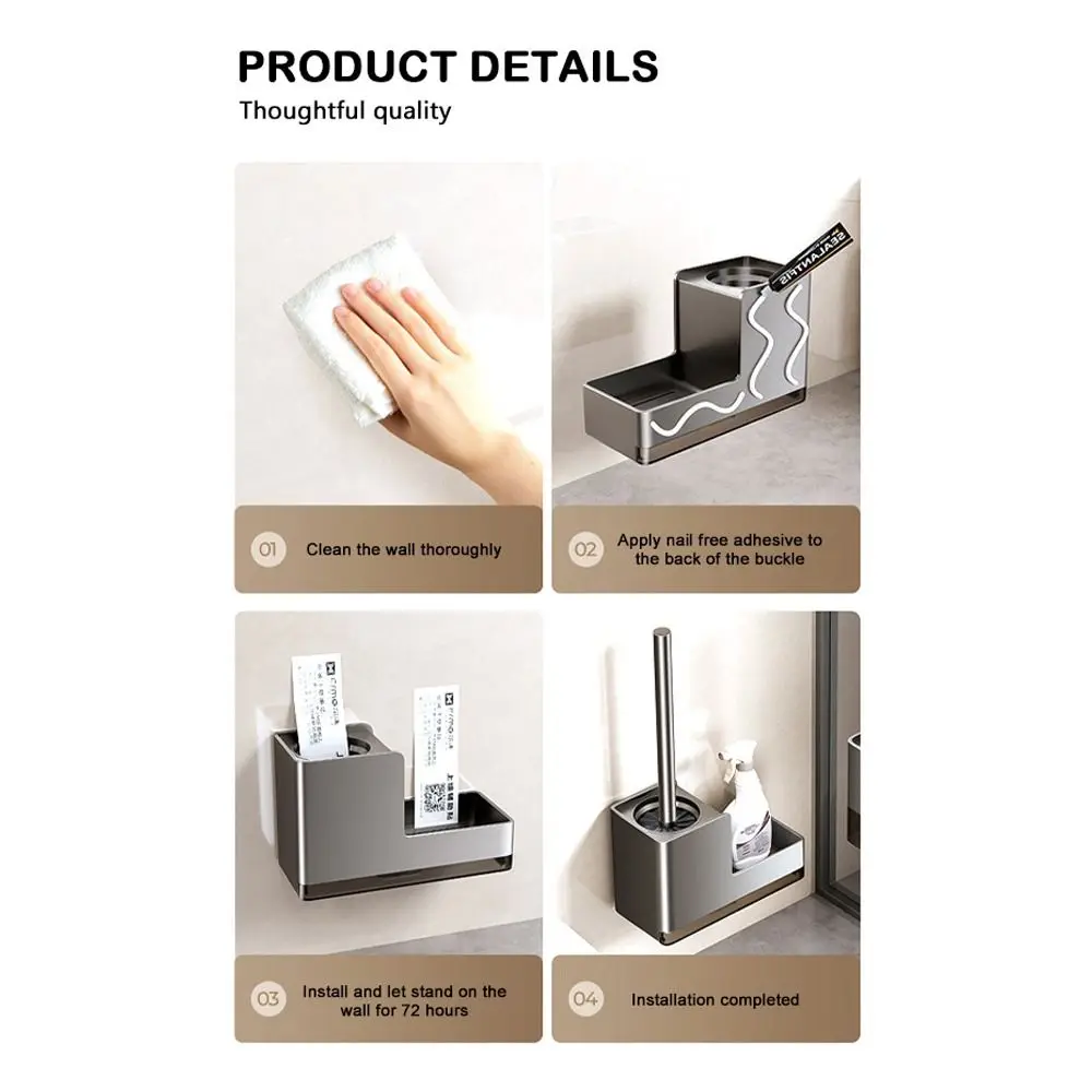 

Алюминиевый держатель для туалетной щетки без дрели, экономия места, настенная щетка для унитаза, бесплатное отверстие, настенная вертикальная щетка для унитаза