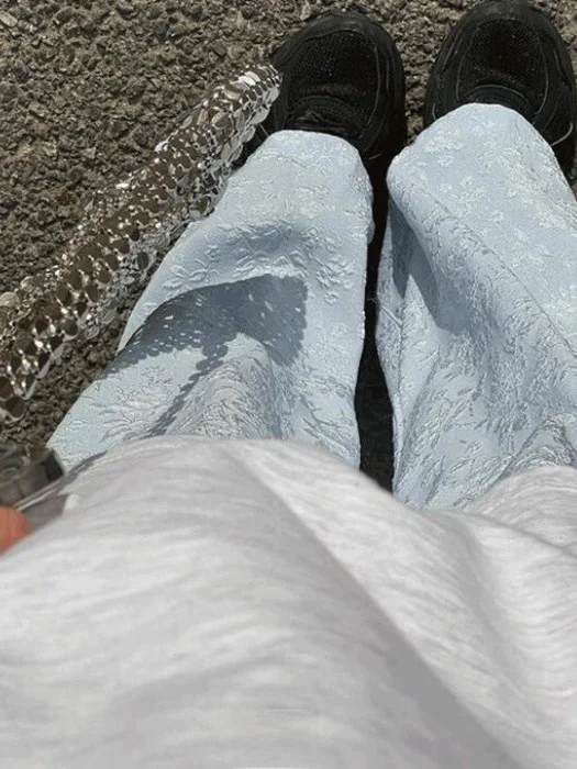 세련된 여름 질감 패브릭 장미 꽃 넓은 다리 바지 긴 바지 솔리드 컬러 다목적 소녀 탄성 허리 캐주얼 바지