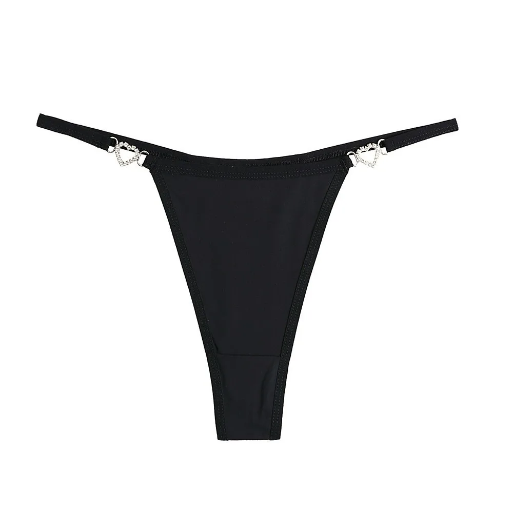 

Cotton Crotch Heart Rhinestone Thongs Low Waist Traceless Bikini Briefs Solid Color Underpants T-back Panties Lingerie