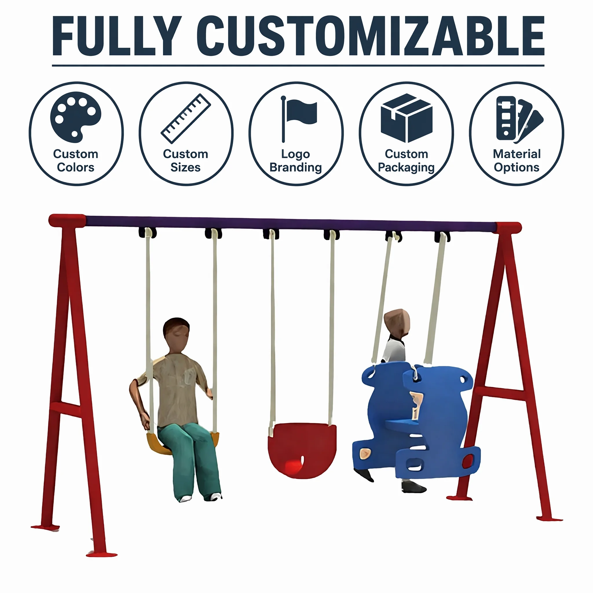 SageDelight Rides OEM Outdoor Playground Equipment Swing Set Kids LLDPE Plastic Steel School Park Community Daycare Manufacturer