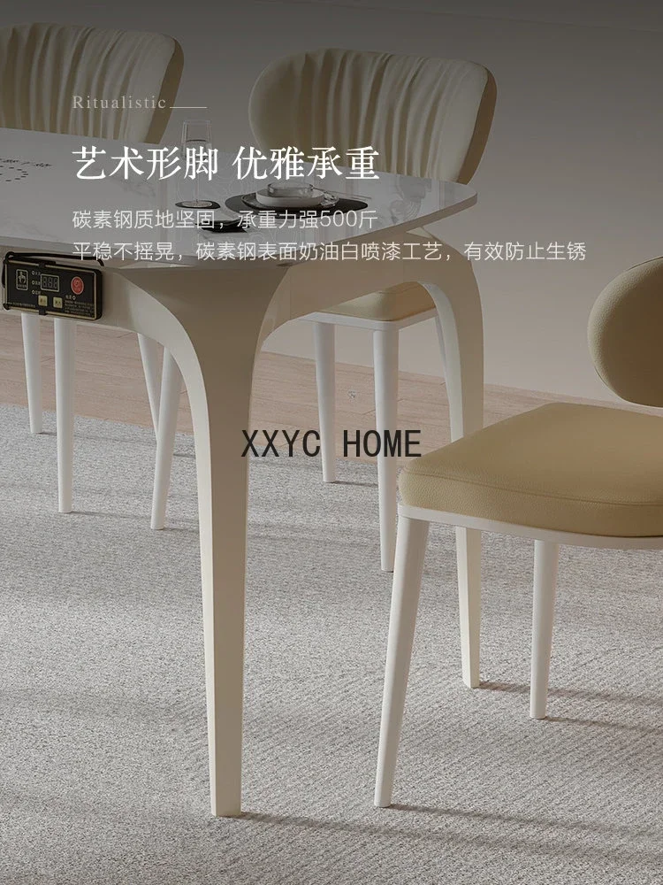 Tavoli e sedie da pranzo in pietra stile crema francese Set tavolo da pranzo pieghevole di lusso leggero per uso domestico a scomparsa