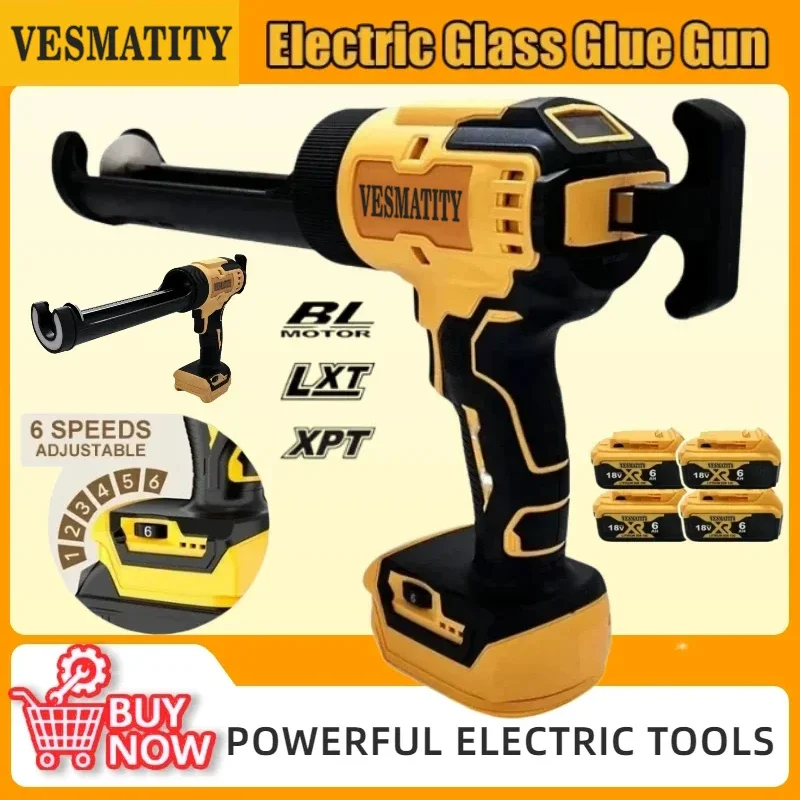 Sealant Glue Gun 6 Speeds Sealing Filling Tool for 20V Battery Heavy Duty Pro Electric Caulking Gun 10oz/300ml Cordless Silicone