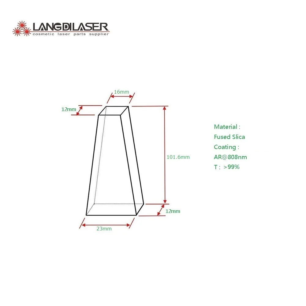 Size 101.6*23(16) *12mm / Diode Laser Prisma Crystal  / Material Quartz / AR@808nm Film Coated