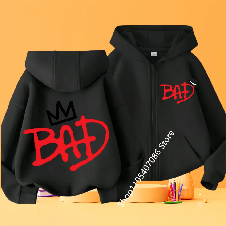 Black Children Hoodie Zip Up Cardigan Tops Girl Pink Boy Gray Hoodies Kid 3-12 Year Autumn Michael Jackson Zipper Style Coat