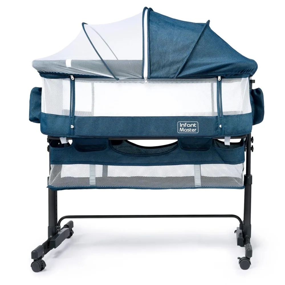 3 in 1 Baby Bassinet, Upgraded Beside Crib with 360° Highly Visible Mesh wall, Comfy Co-sleeper Bassinet with mattress, 5 Level