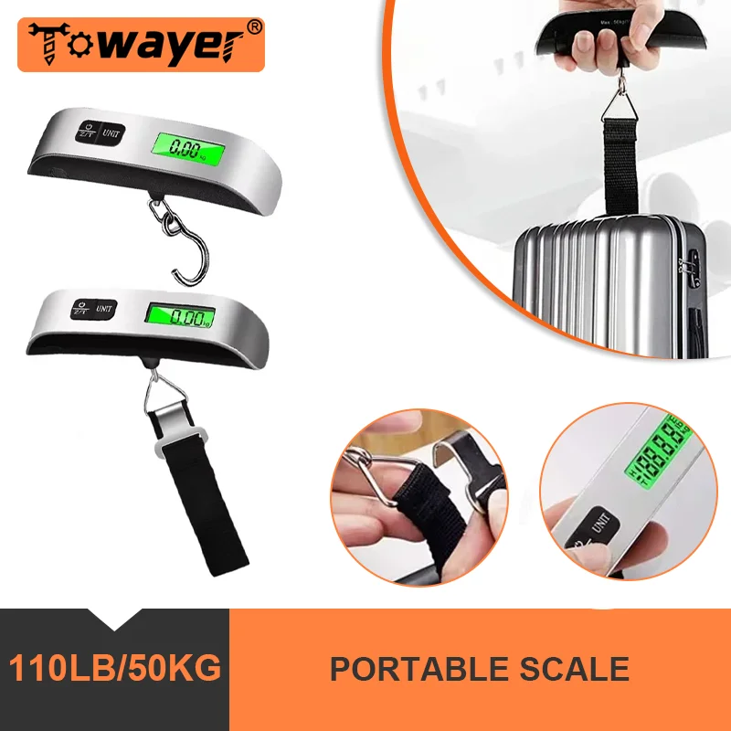 

110lb/50kg Digital Display Portable Outdoor Travel Scale Electronic Luggage Hanging Travel Scale Luggage Balancing Tool