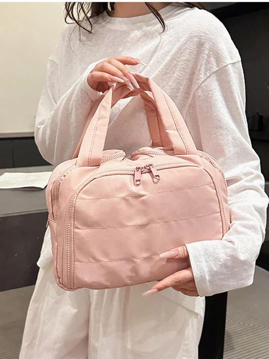 

Large Capacity Waterproof Travel Cosmetic Bag Portable Multi-layer Storage Makeup Bag Handheld Durable Polyester Carry-On
