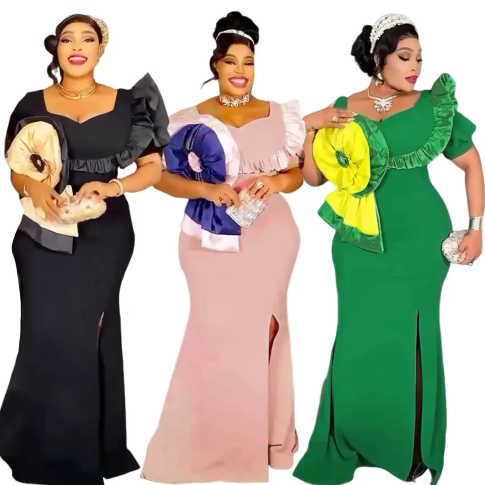 

2025 Plus Size African Party Dresses for Women New Fashion Dashiki Ankara Wedding Evening Gown Elegant Outfits Muslim Maxi Dress
