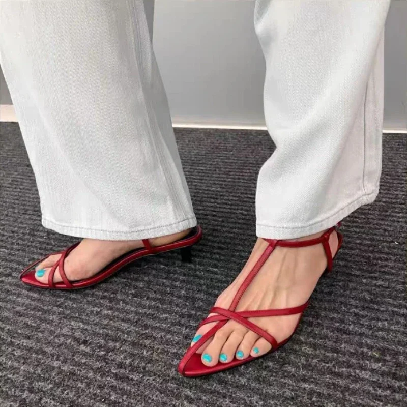 

Women Sandal Summer New Fashion Narrow Band Ladies Gladiator Shoes Thin Low Heel Ankle Strap Dress Party Shoes