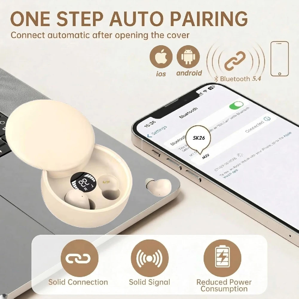 Sleep Earbuds Bluetooth 5.4, Mini Invisible Noise Cancelling Earphones, Ultra-Light Side Sleeper Comfort, 24H Battery LED Case