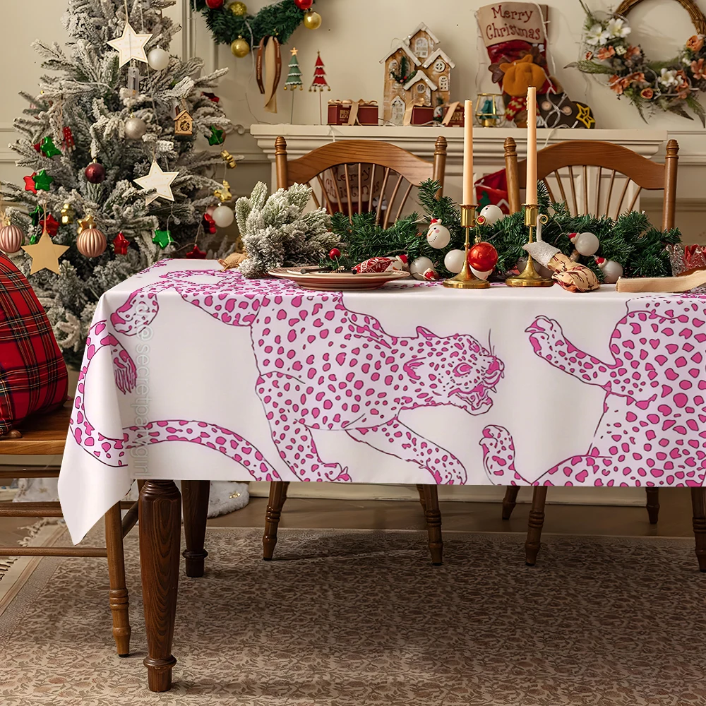 Hot Pink Floral Bloom Table Cloth Waterproof Tablecloth Spill Proof Table Cloth, Wipe Clean Table Cloth for Dining Camping