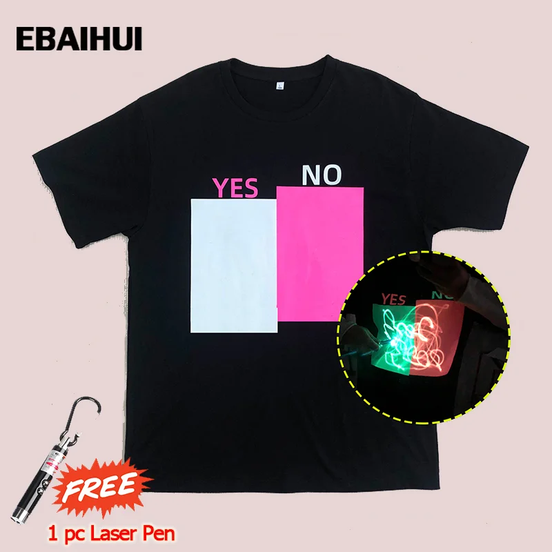 E-BAIHUI ManT-shirts Interactive Glow Mens Black Tshirts In Dark T-Shirt Graffiti Painting Summer Family Clothes with Light Chic