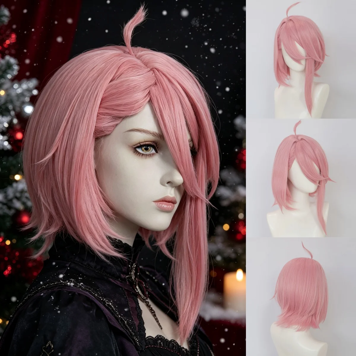 Pink Short Layered Anime Cosplay Wig With Long Side Bang Synthetic Heat Resistant Wig For Halloween Party Character Dress Up