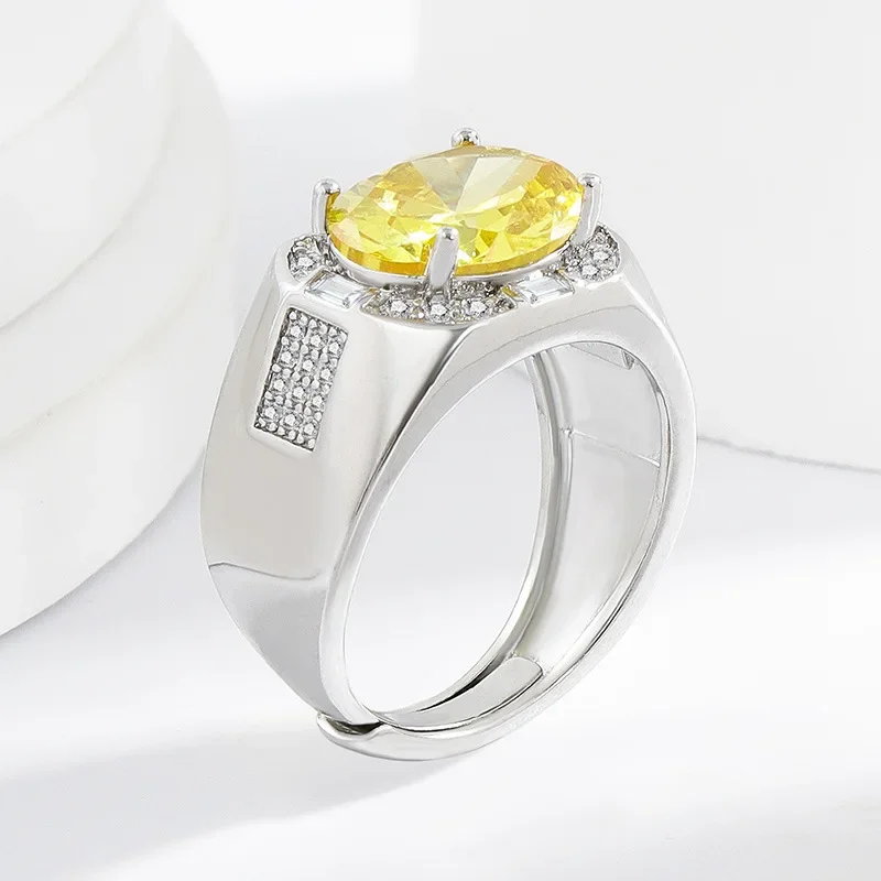 

Стерлингового Серебра 925, модное индивидуальное желтое циркониевое мужское кольцо с бриллиантом, подарок на день рождения, годовщину, свадьбу