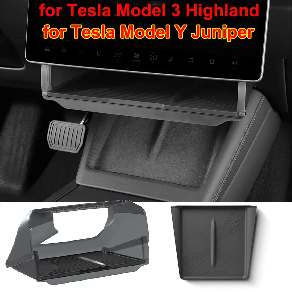 Für Tesla Model Y Juniper 2025, versteckte Aufbewahrungsbox unter dem Bildschirm, Mittelkonsolen-Organizer-Tablett, M3 2024, kabellose Ladepad-Matte